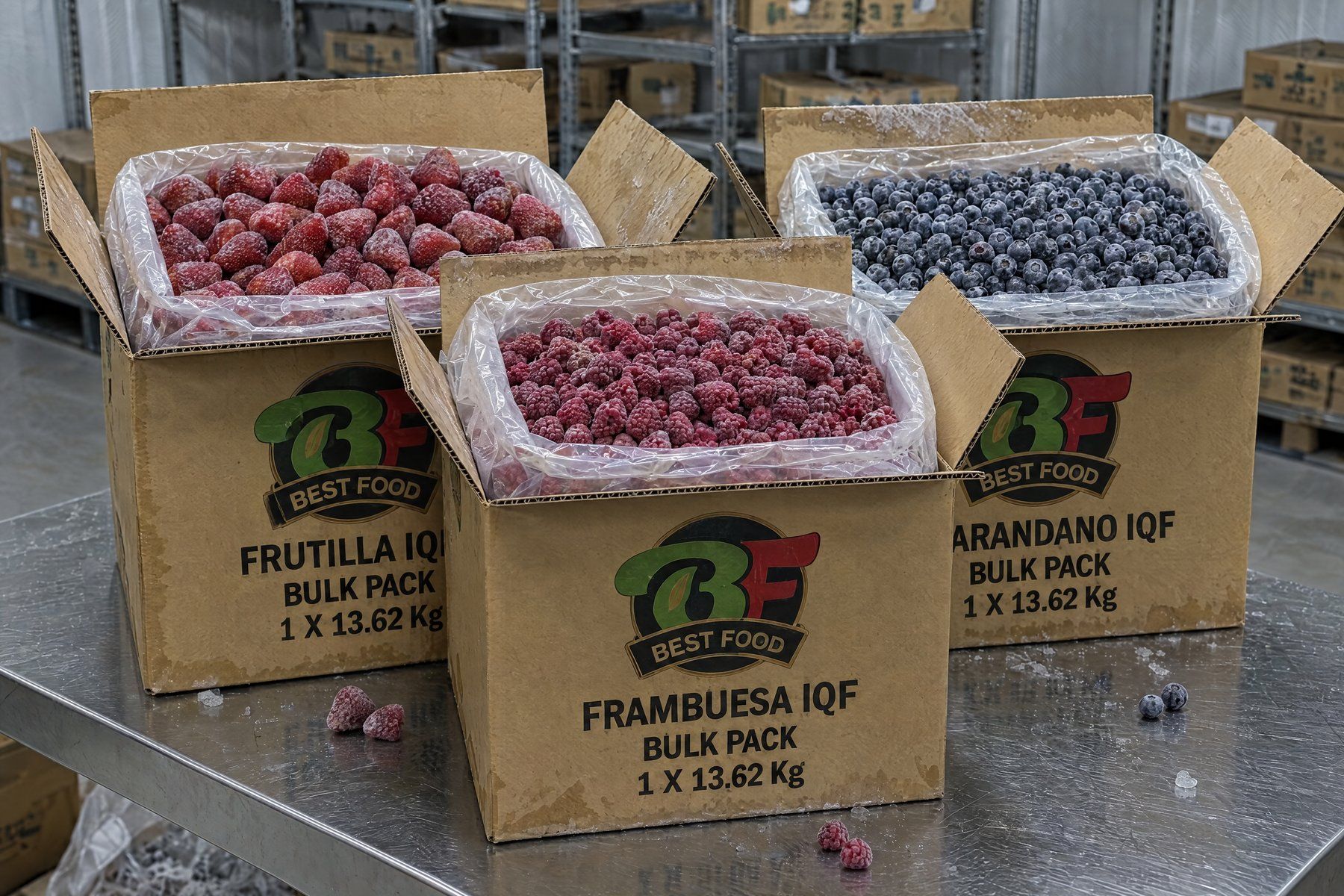 Cajas Best Food Bulk Pack de frutilla, frambuesa y arándano IQF de 13,62 kg