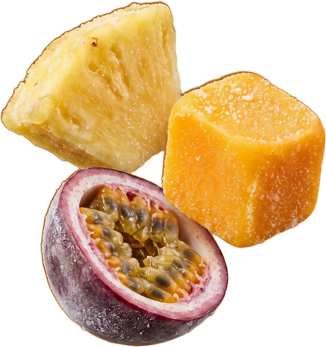 Mix de frutas tropicales IQF: piña, mango y maracuyá