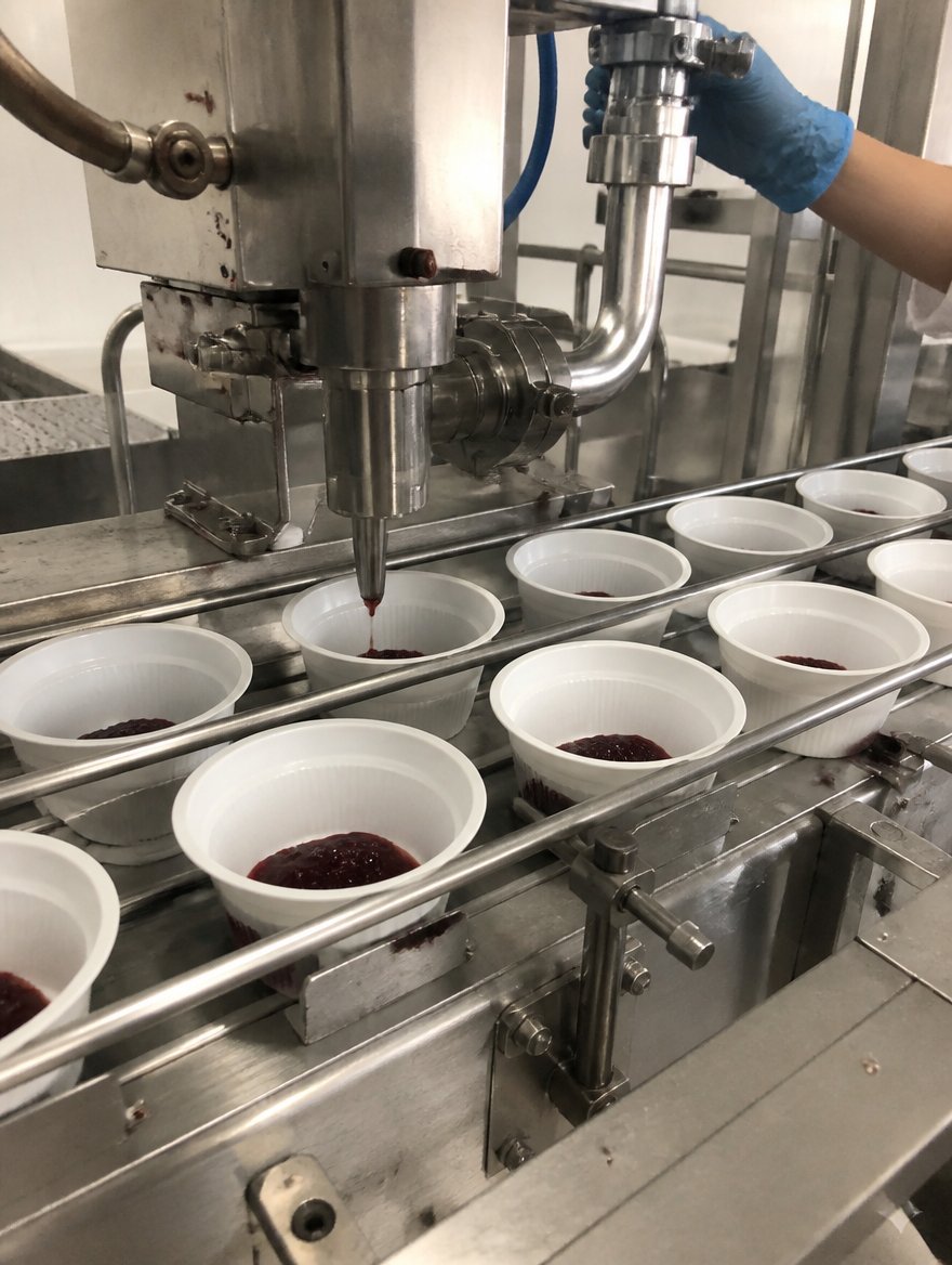 Lácteos y yogurt: fruta congelada en línea de producción