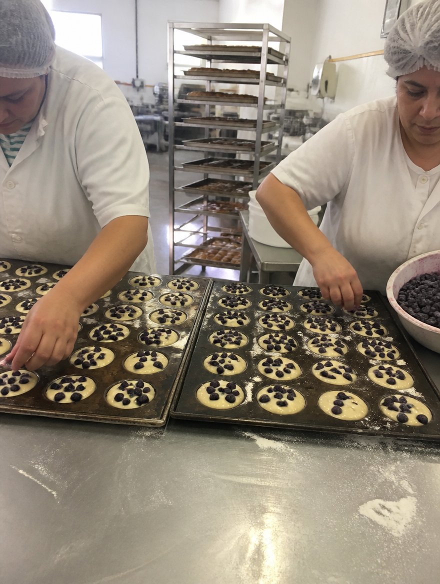 Panificación y pastelería industrial: fruta congelada en línea de producción